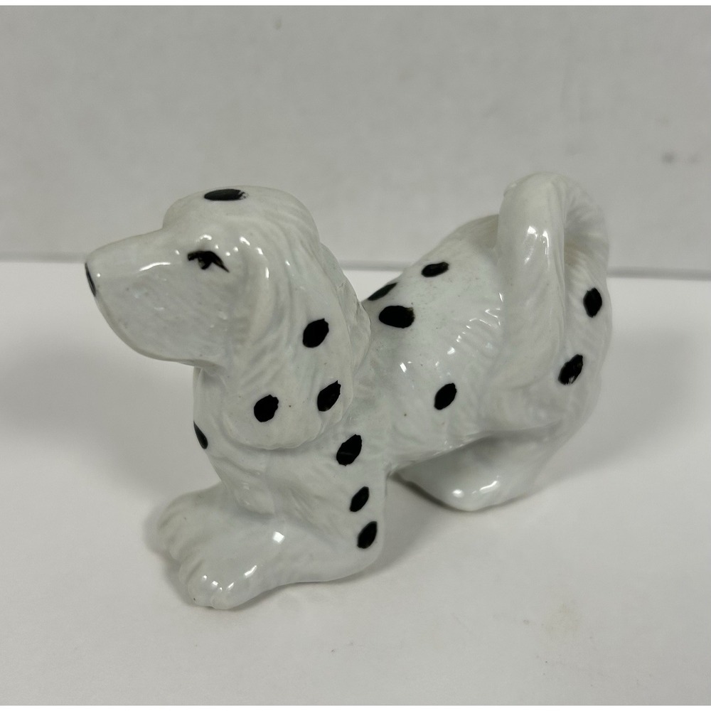 VTG Ceramic Dog Figurine White Black Spots Dalmatian Shelf Sitter MCM